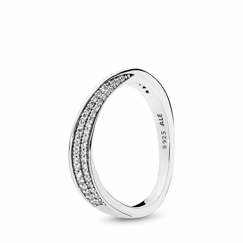 Pandora Elegant Waves Stackable Ring Ireland - Sterling Silver/Cubic Zirconia - 380749UVC